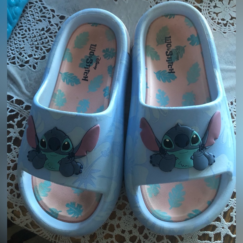 Disney Lilo Stitch Ohana Blue Slide Sandals Shoes 7